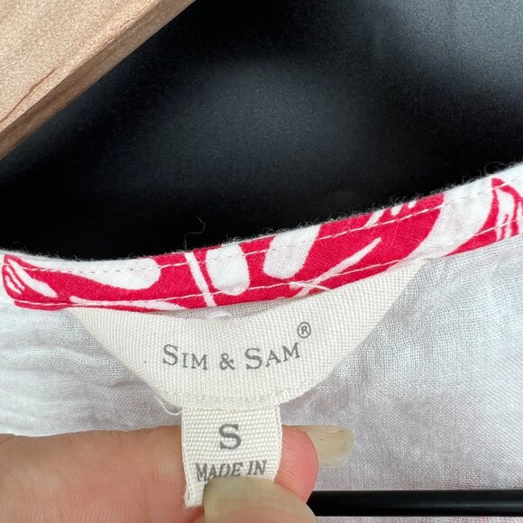 Sim & Sam puff sleeve lined Hawaiian floral mini dress tropical white red Lilo S - Picture 6 of 10